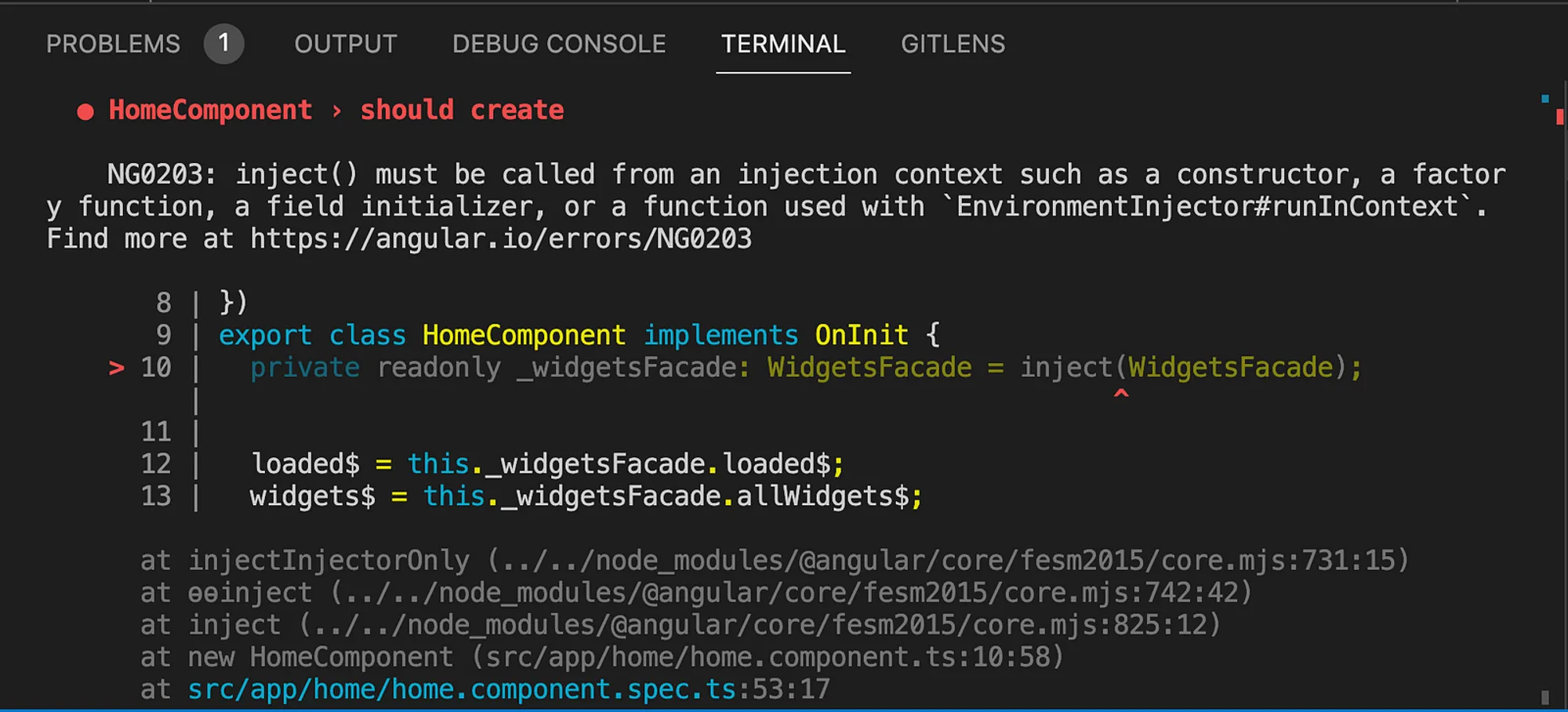 Error NG0203 thrown when testing a Component without providing dependencies