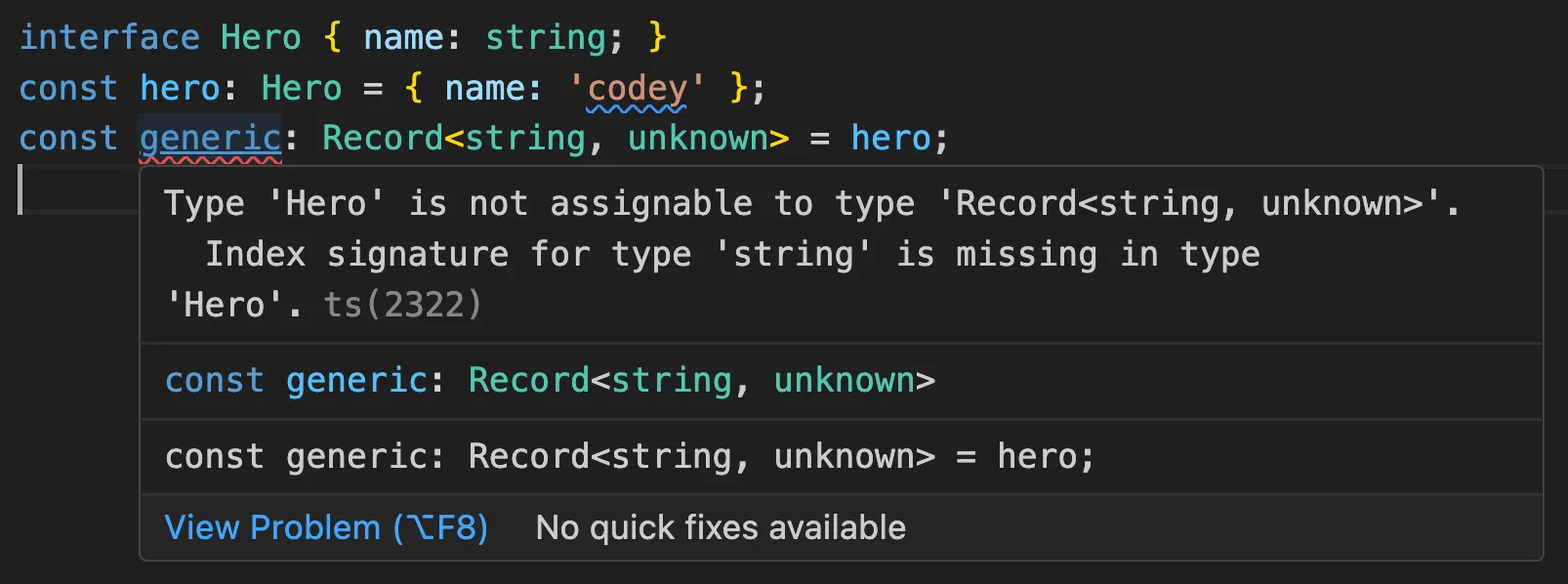 Example showing the notorious ‘Index signature for type ‘string’&#x60; Error